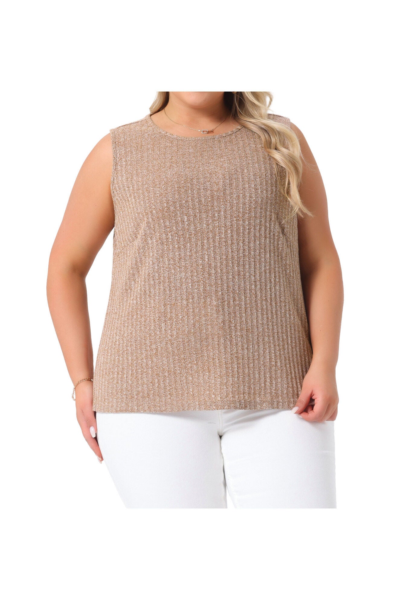 Round Neck Summer Sleeveless Basic Shirt Tank Top, Brown / Brown, alternate image number 2