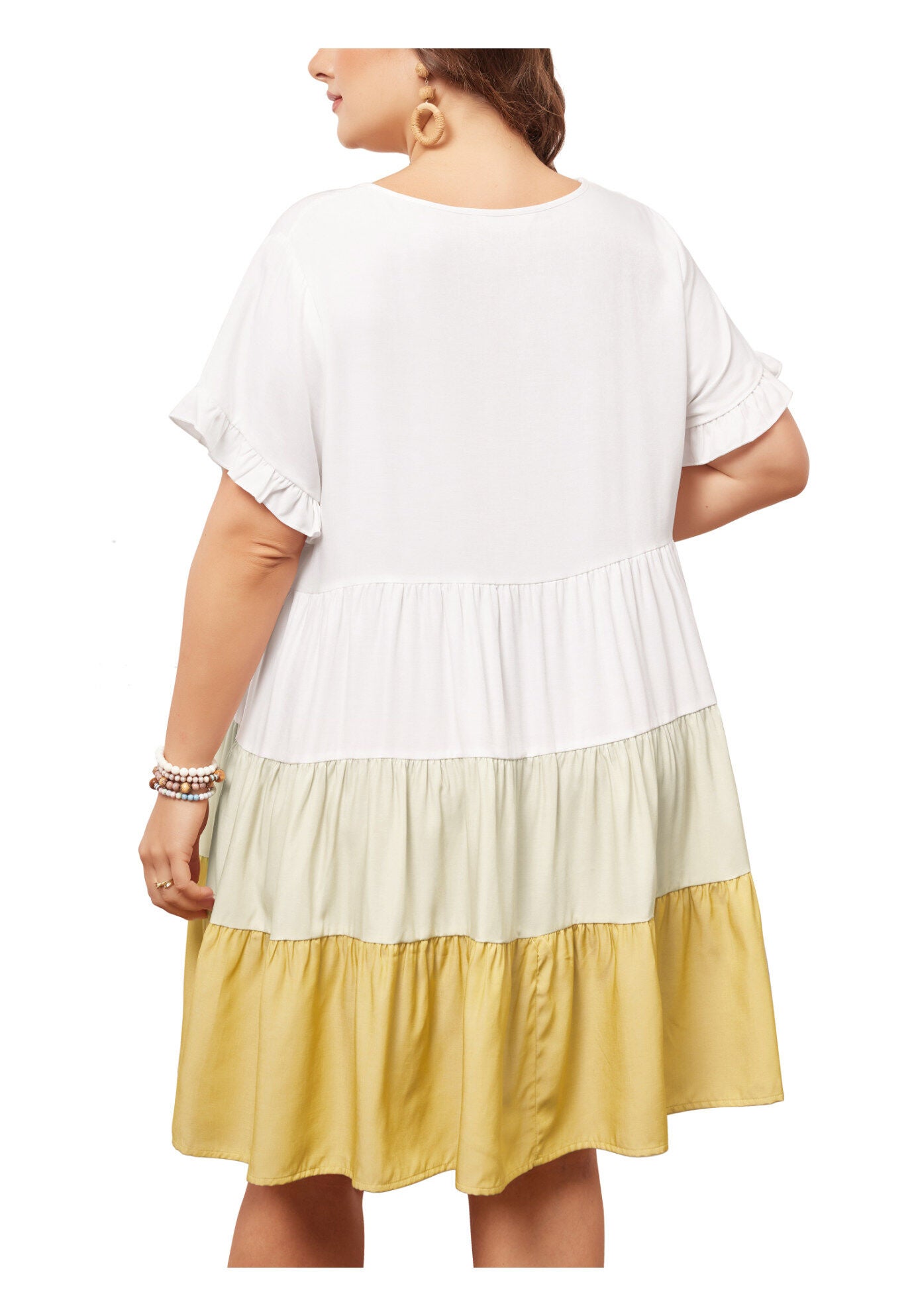 Babydoll Ruffle Short Sleeve Chambray Mini Dress, Yellow / Yellow, alternate image number 4