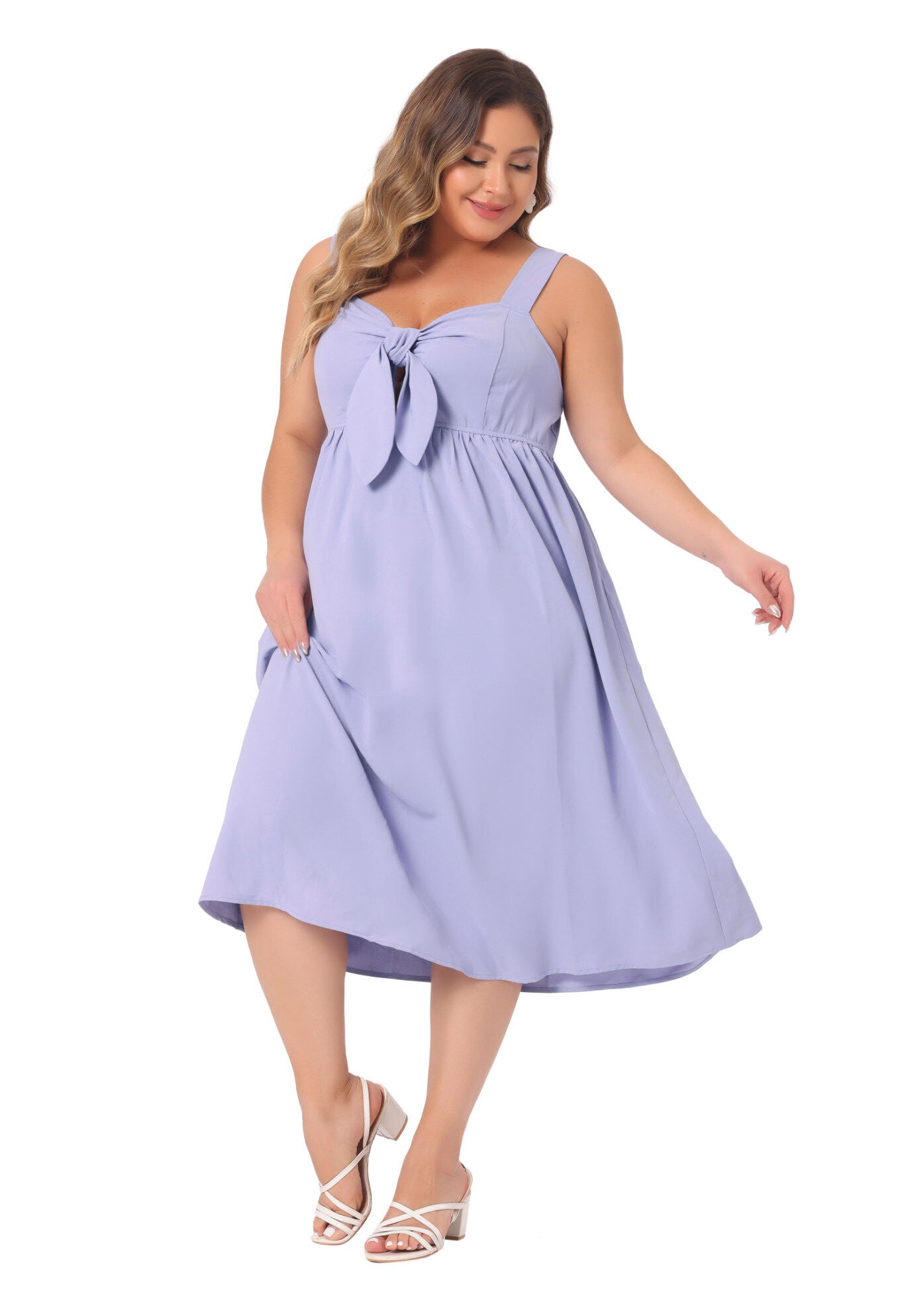 Bow Flowy Back Smocked Midi Cami Dress, Purple / Purple, hi-res image number 0