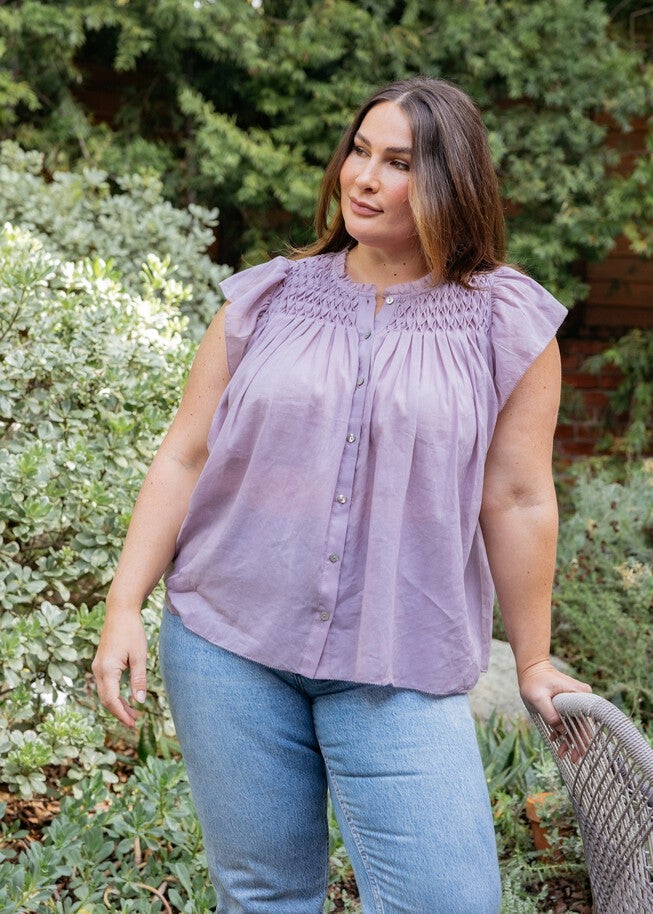 Zola Smocked Top with Ruffle Sleeves, Nirvana / Purple, hi-res image number null
