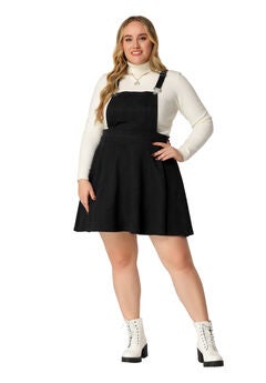 FAUX SUEDE MINI PLEATED SUSPENDER OVERALL SKATER SKIRT