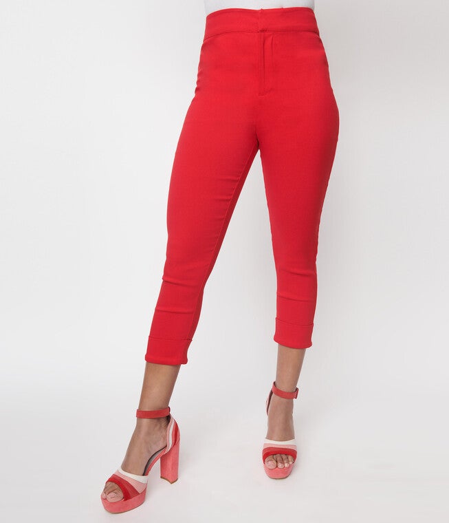 Smak Parlour Red & Polka Dot Heart Pocket Smarty Pants Capri, , alternate image number 5