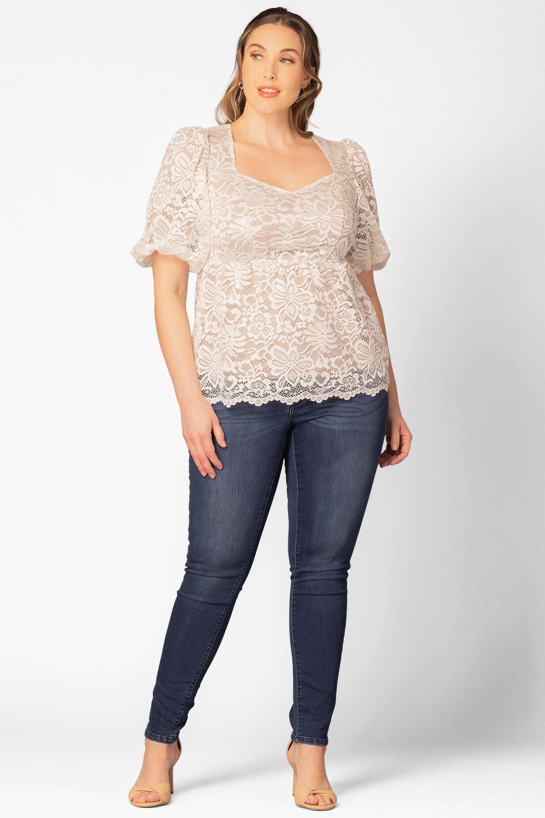 Winsome Sweetheart Lace Peplum Top, IvoryNude / Ivory, hi-res image number 0