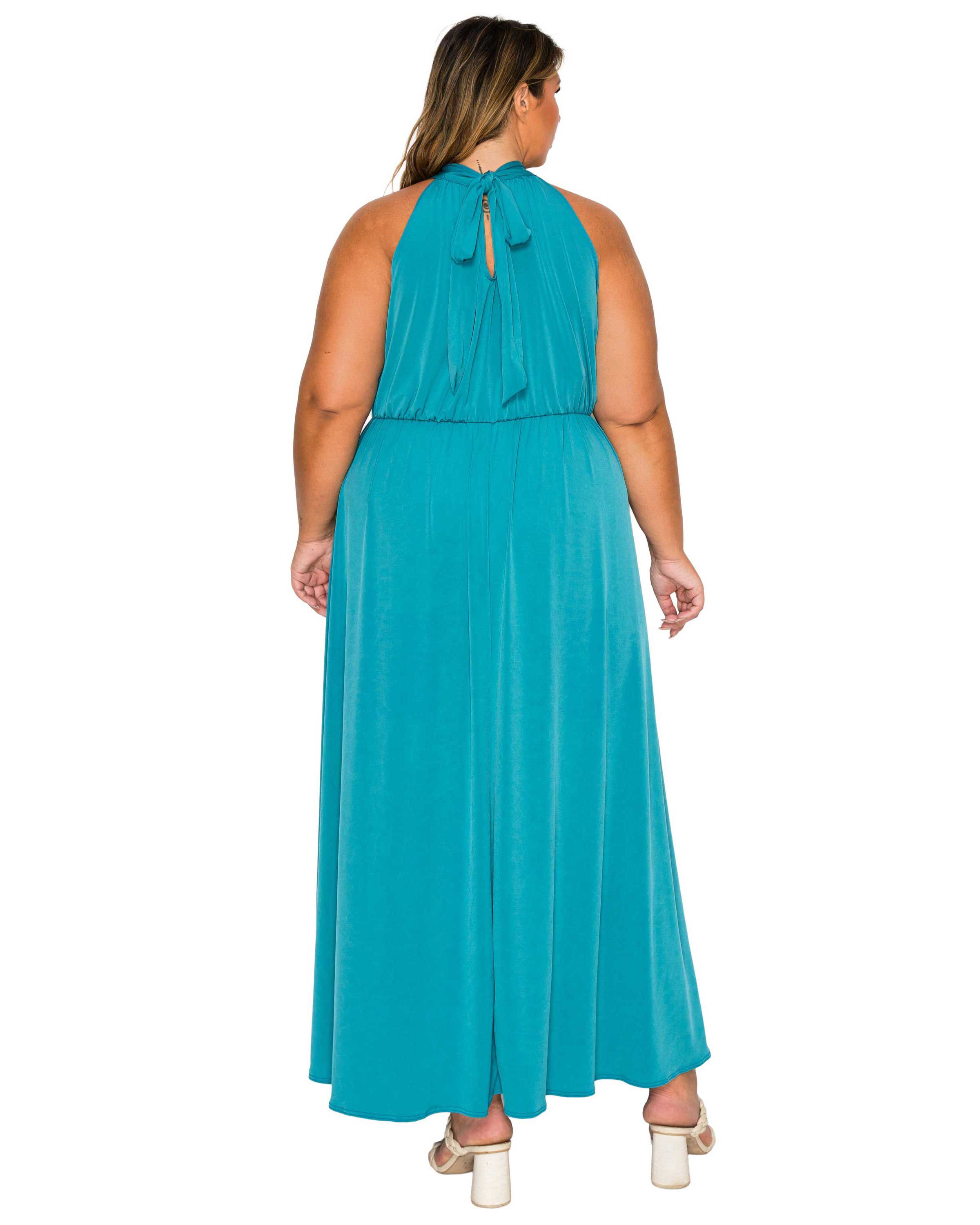 Cassia Halter Neck Dress, Teal / Teal, alternate image number 2