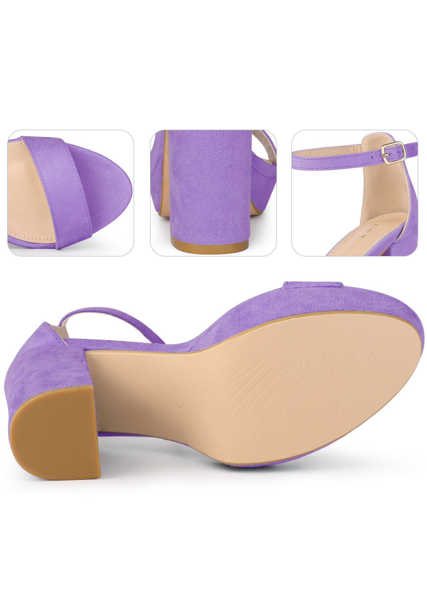 Platform Ankle Buckle Strap Chunky Heel Sandals, Purple / Purple, alternate image number 2