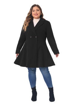 A LINE NOTCHED LAPEL DOUBLE BREASTED LONG PEACOAT