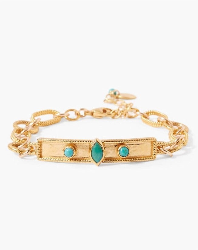 BEZEL WRAPPED TURQUOISE MARQUISE BRACELET IN GOLD, Gold / Gold, hi-res image number null