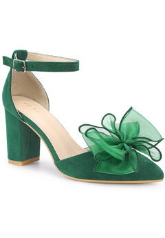 Bow Heels Closed Toe Chunky Heel Pumps