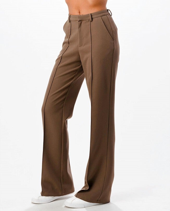 FRONT SEAM WIDE LEG PANTS IN BROWN, Brown / Brown, alternate image number null