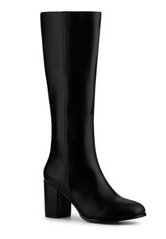 Round Toe Block Heels Knee High Boots