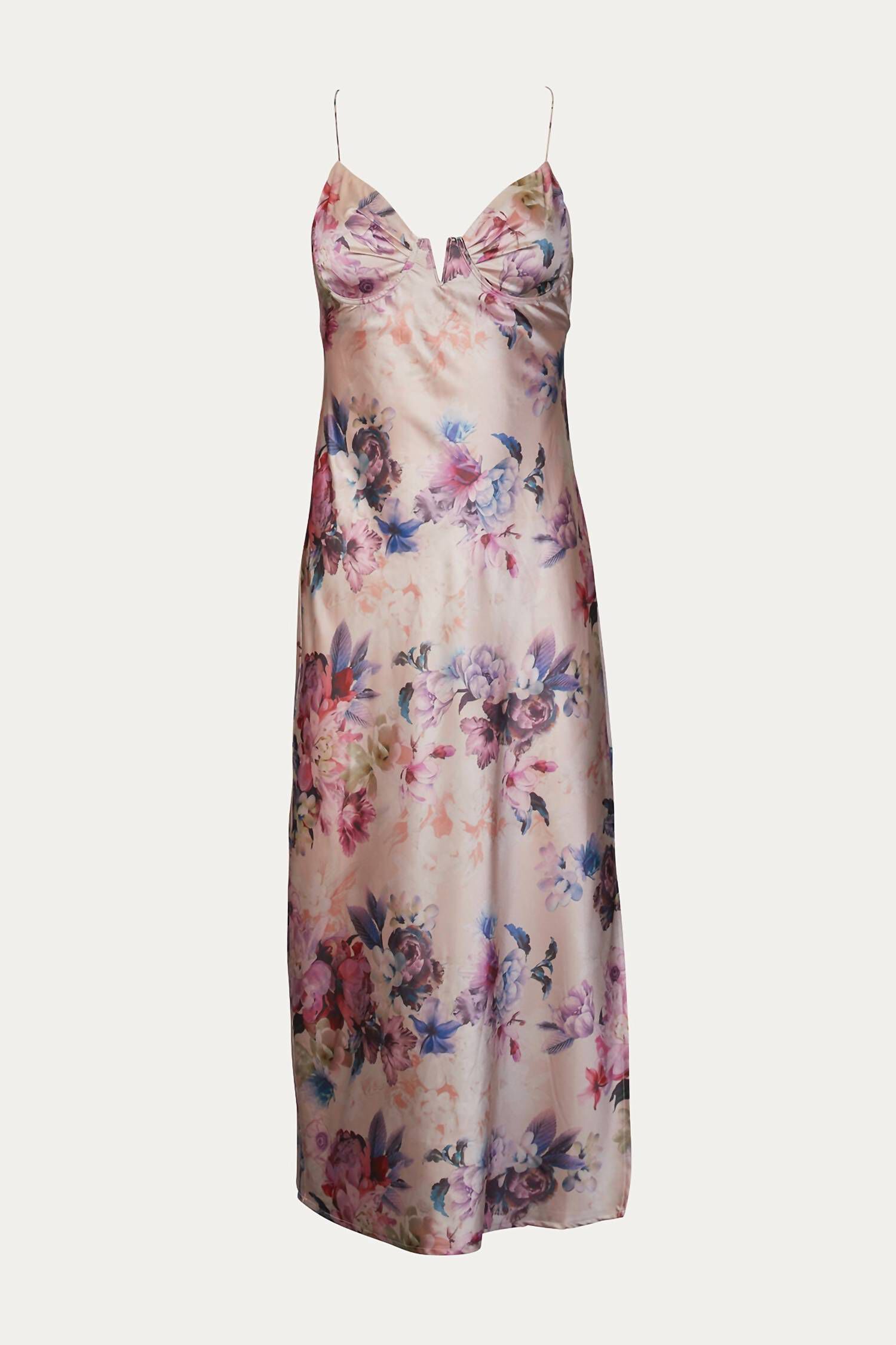 FLORAL SATIN BUSTIER SLIP DRESS IN BLUSH, , alternate image number 4