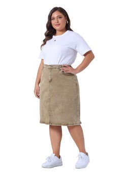 CLASSIC 4-POCKET DENIM PENCIL SKIRT WITH SLIT