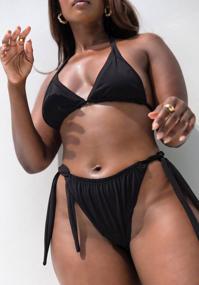 Essential Side Tie Bikini Swim Bottom, Black / Black, hi-res image number null