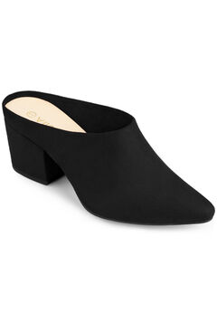 Pointed Toe Slip On Block Heel Slide Mules