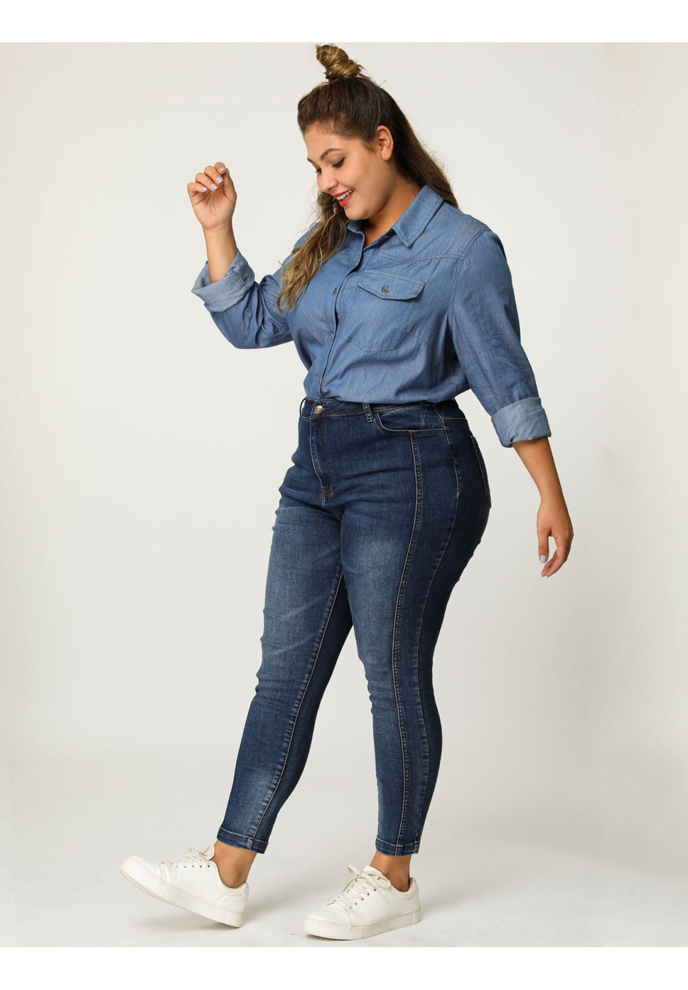 LONG SLEEVE CHEST POCKET DENIM CHAMBRAY SHIRT, Blue / Light Blue, hi-res image number 0