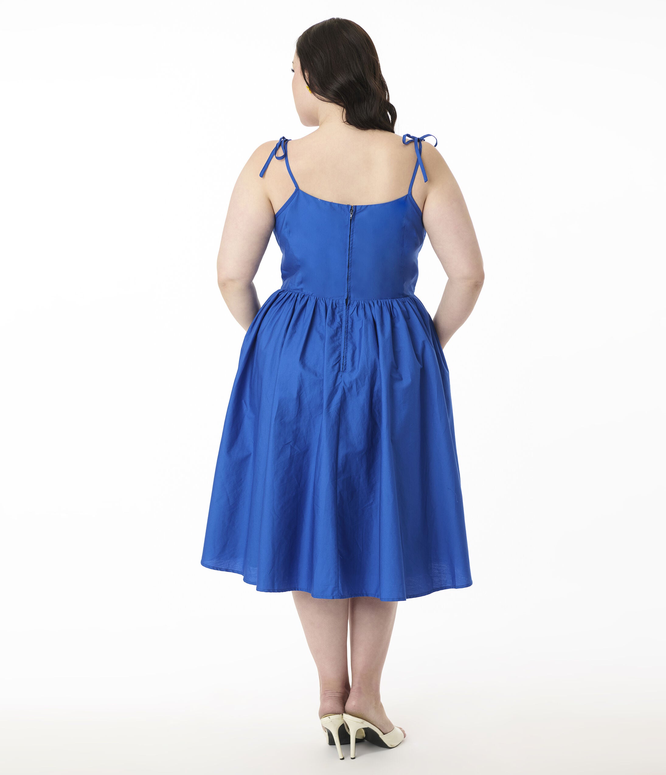 Unique Vintage Plus Size 1950s Multicolor Plaid Sleeveless Cotton Swing Dress, Royal Blue / Royal Blue, alternate image number 2