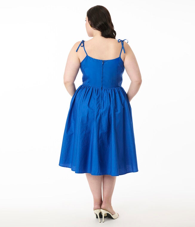 Unique Vintage Plus Size 1950s Multicolor Plaid Sleeveless Cotton Swing Dress, Royal Blue / Royal Blue, alternate image number 2