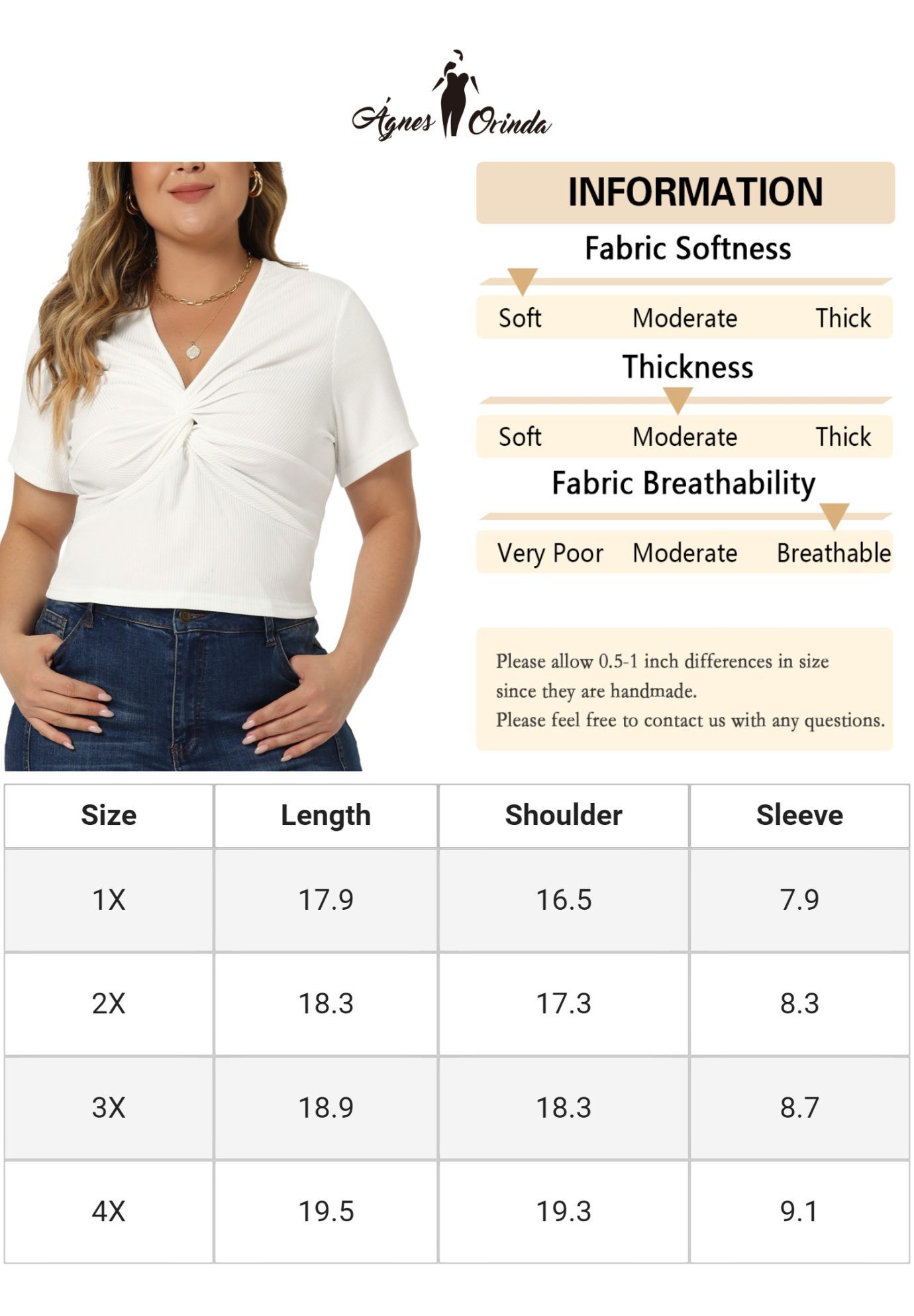 Twist Front V Neck Ribbed Short Sleeve T-Shirt Top, White / White, alternate image number 4