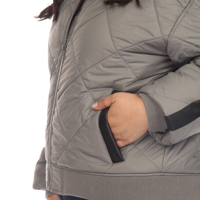 Women's Lightweight Diamond Quilted Puffer Bomber Jacket, Grey / Charcoal Grey, alternate image number null