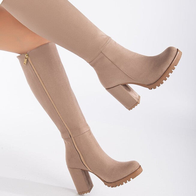 ALIZE - CREAM SUEDE WIDE CALF PLATFORM BOOTS, BEIGE / Beige, alternate image number 1