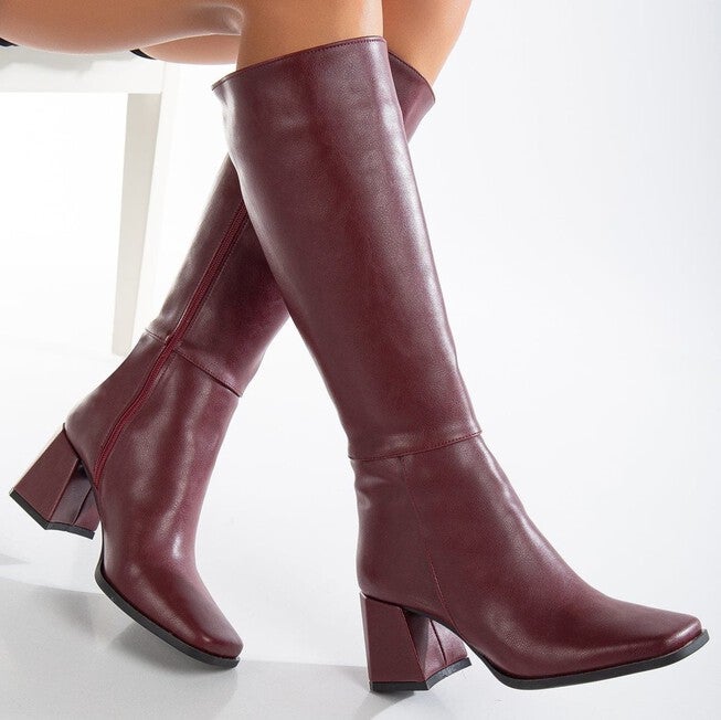 CELESTE - BURGUNDY MATT KNEE HIGH BOOTS, BURGUNDY / Burgundy, alternate image number 1