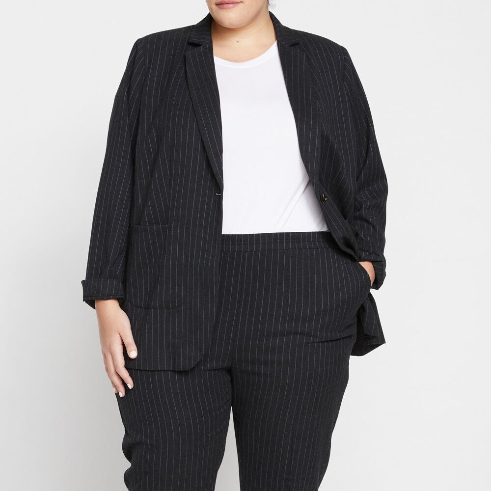 Universal Standard Womens Plus The Pinstripe Blazer, Graphite / Charcoal Grey, alternate image number 1