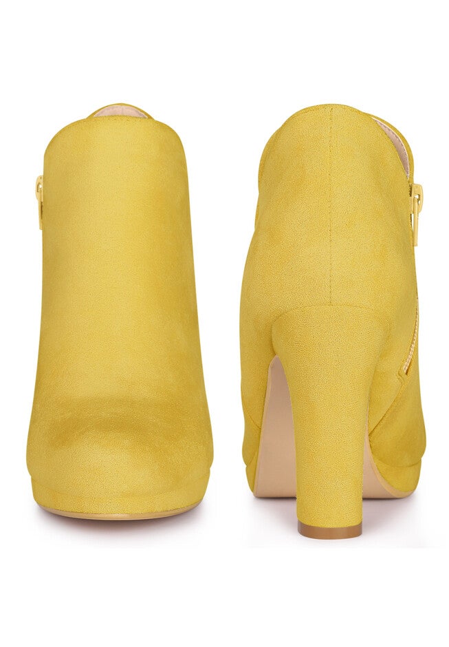 Platform Round Toe Chunky Heels Ankle Boots, Yellow / Yellow, alternate image number 1
