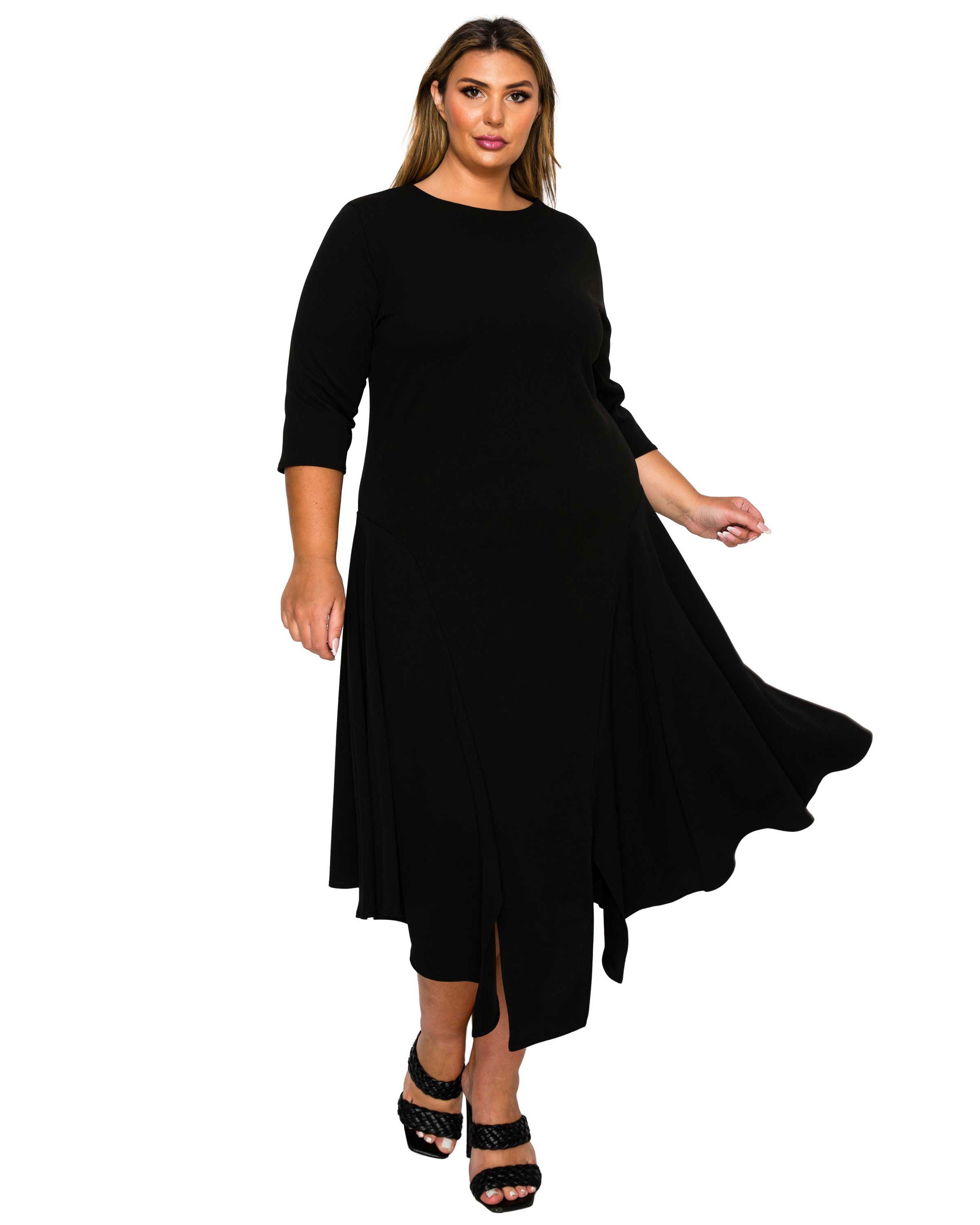 Vida Split Hem Dress, Black / Black, hi-res image number 0