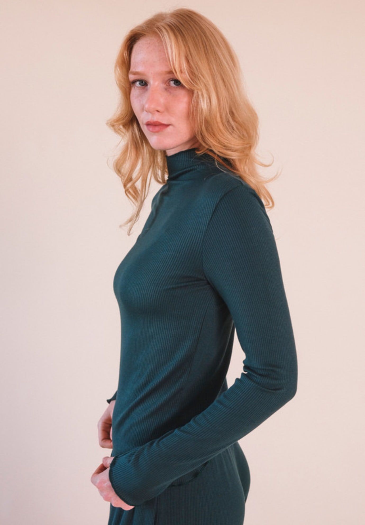 Norma Modal Ribbed Turtleneck, Pine / Hunter Green, alternate image number 2