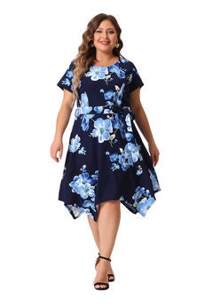 Printed Retro High Low Short Sleeves Dress