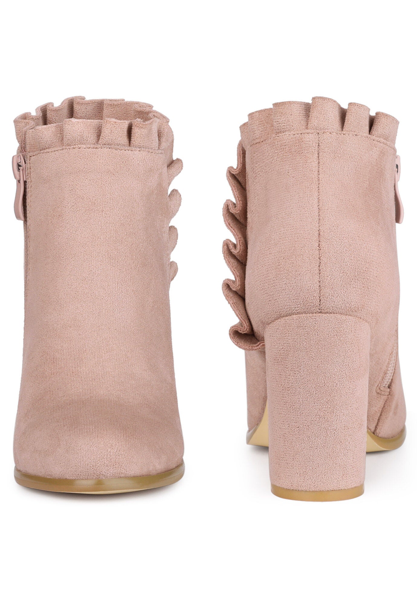 Ruffle Chunky Heel Booties Ankle Boots, Dust Pink / Pink, alternate image number 2