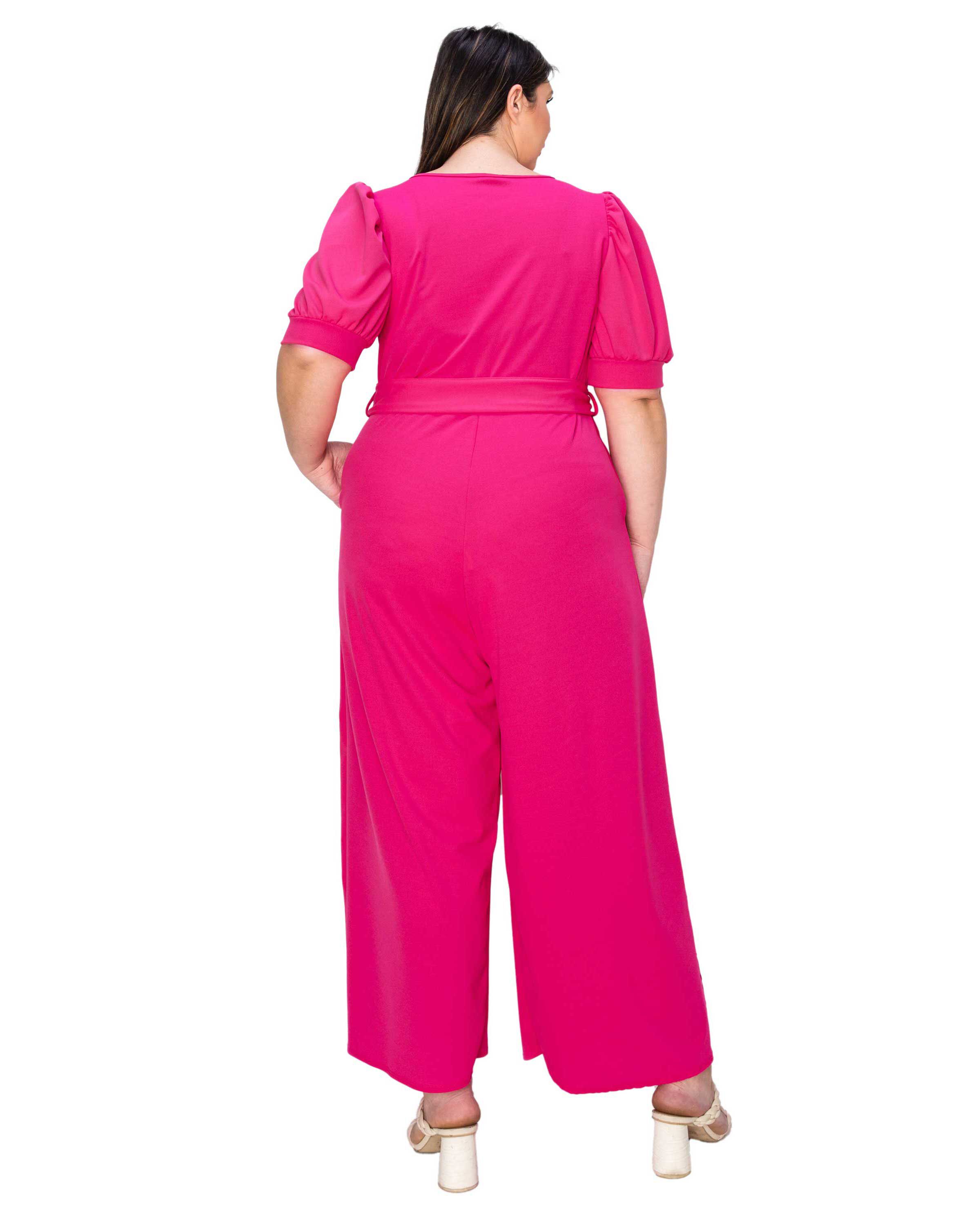 IRIS SURPLICE BELTED POCKET JUMPSUIT, Neon Pink / Pink, alternate image number 1