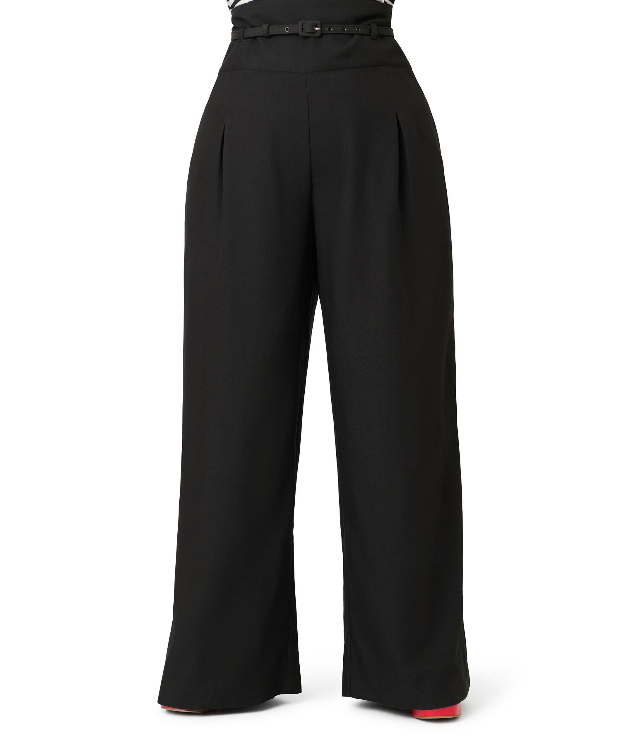Unique Vintage Plus Size Denim Wide Leg Pleated Pants, Black / Black, alternate image number 1