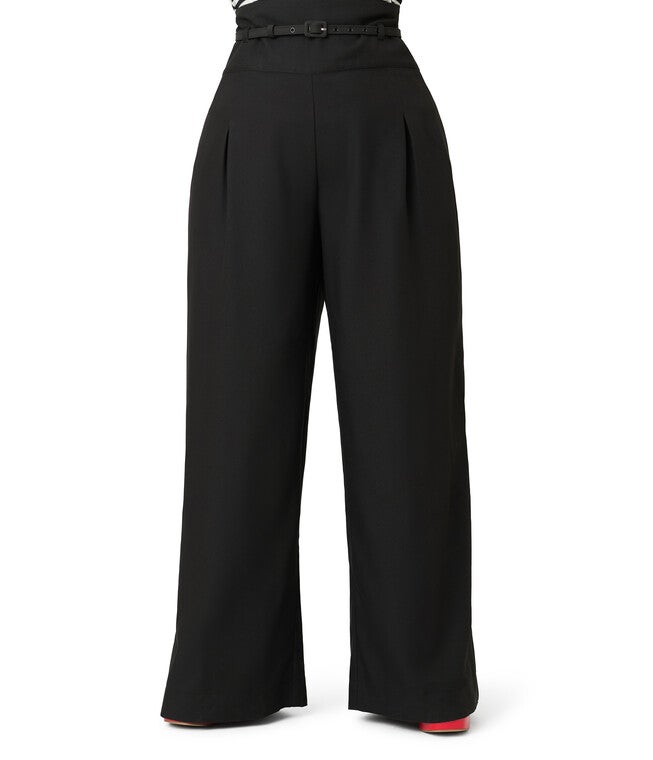 Unique Vintage Plus Size Denim Wide Leg Pleated Pants, Black / Black, alternate image number 1