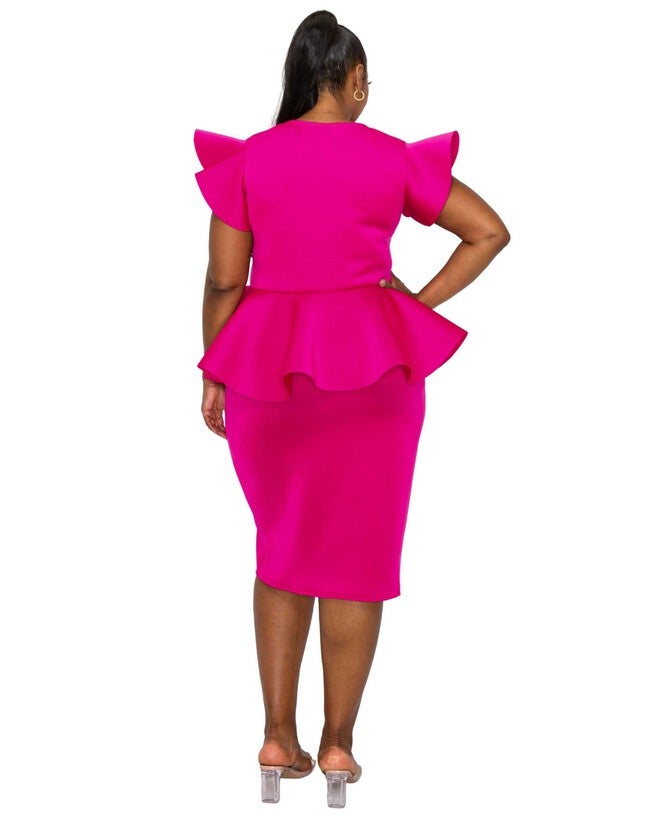 ONYX NEOPRENE PEPLUM DRESS, Fuchsia / Pink, alternate image number 2