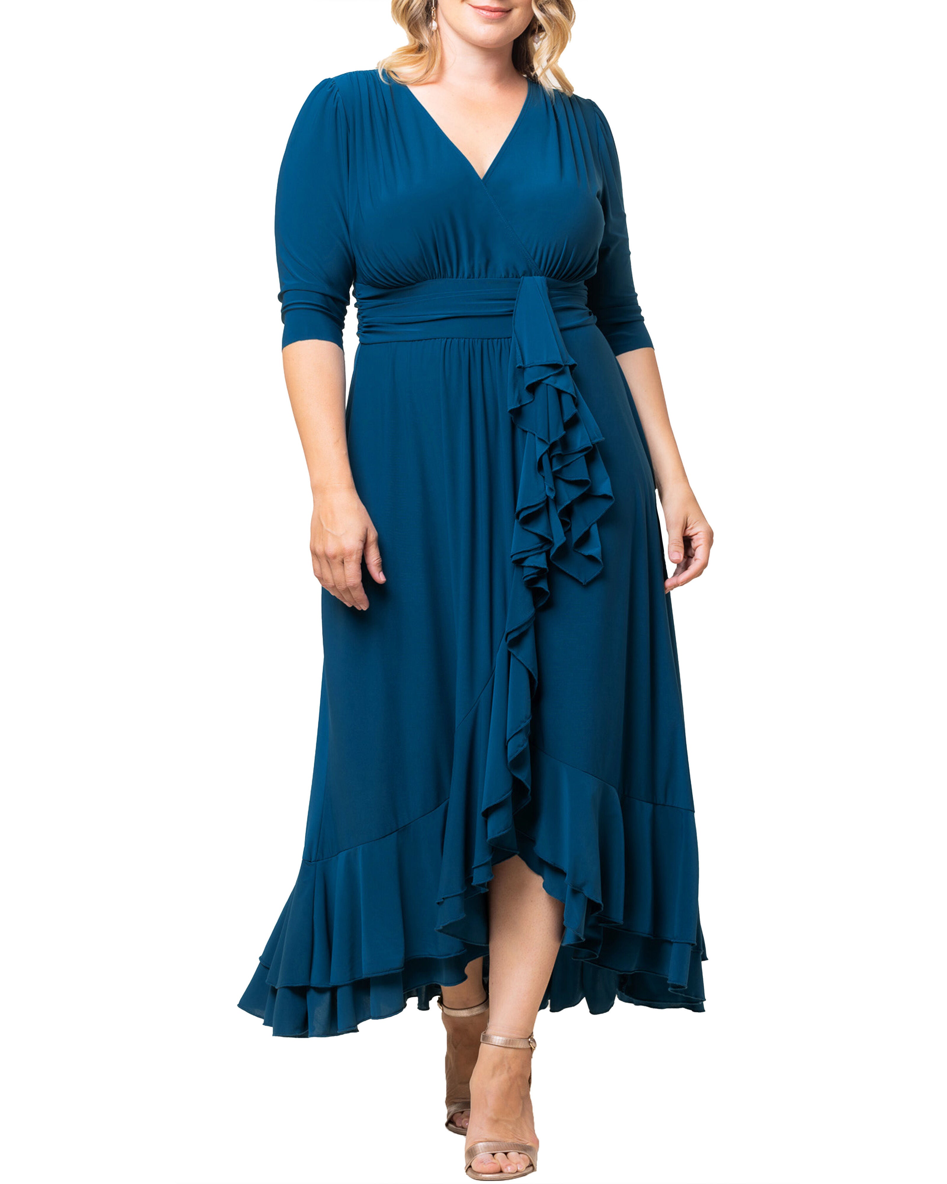 Veronica Ruffle Evening Gown, AEGEAN BLUE / Teal, hi-res image number 0