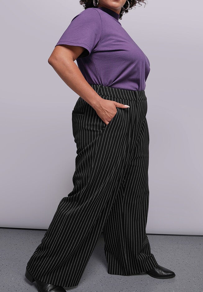 The Empower Pinstripe Wide Leg Trouser, BLACKSTONE / Black, alternate image number 1