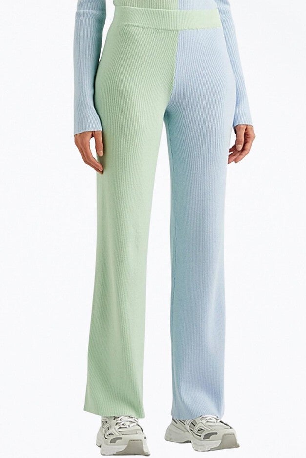 AWA RIBBED-KNIT STRAIGHT-LEG PANTS IN GREEN/BLUE, GreenBlue / Light Blue, hi-res image number 0