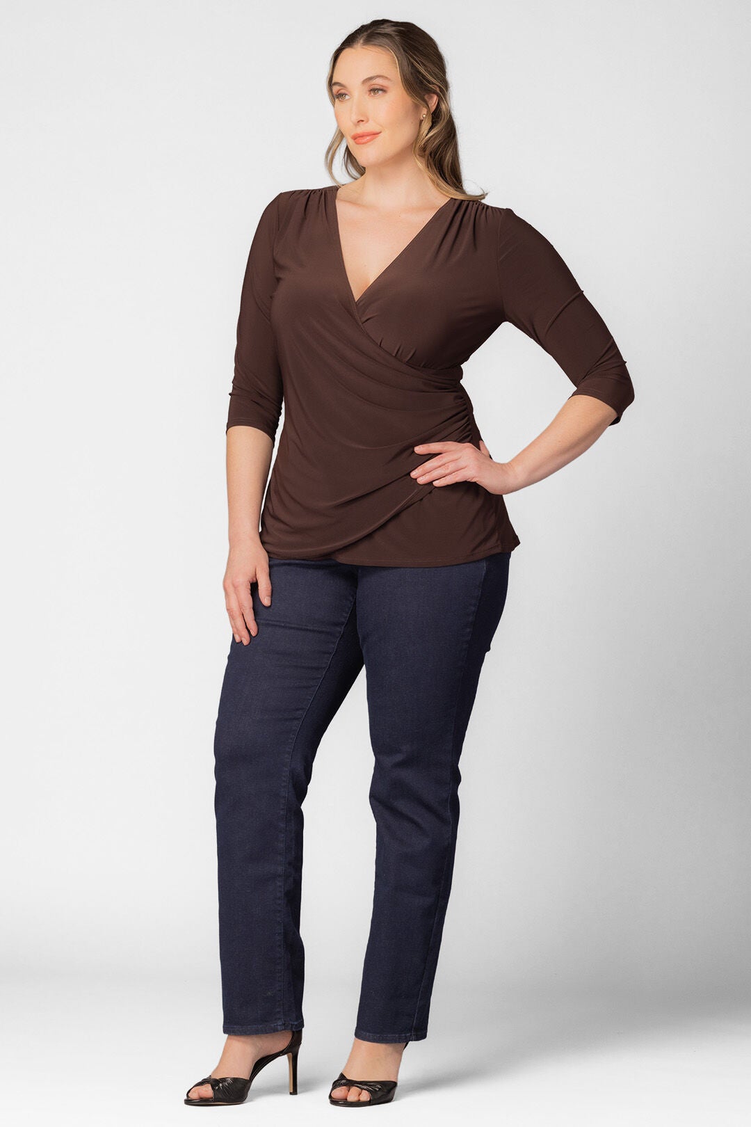 Femme Fatale Faux Wrap Top, Chocolate / Brown, alternate image number 3