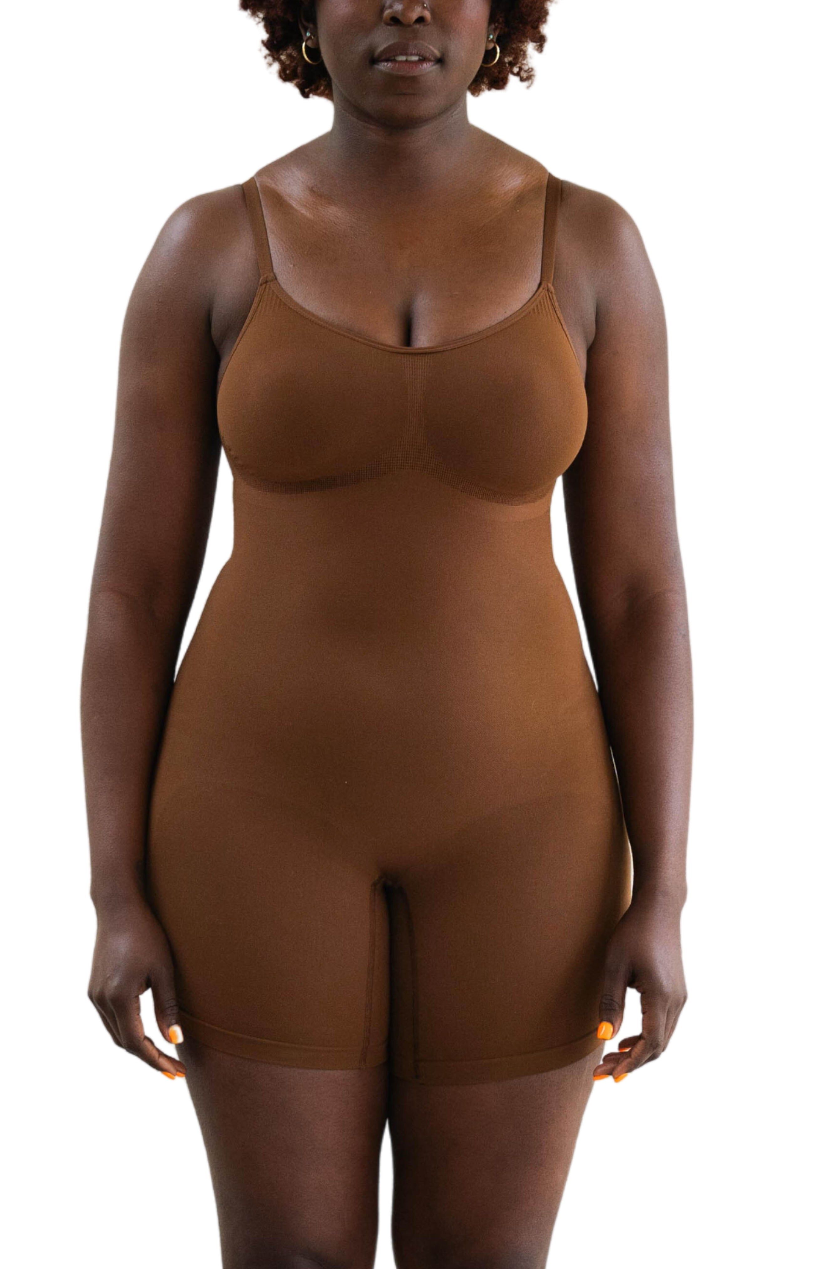 Mid-Thigh Plant-Based Shapewear Bodysuit, Deep Nude / Brown, hi-res image number 0