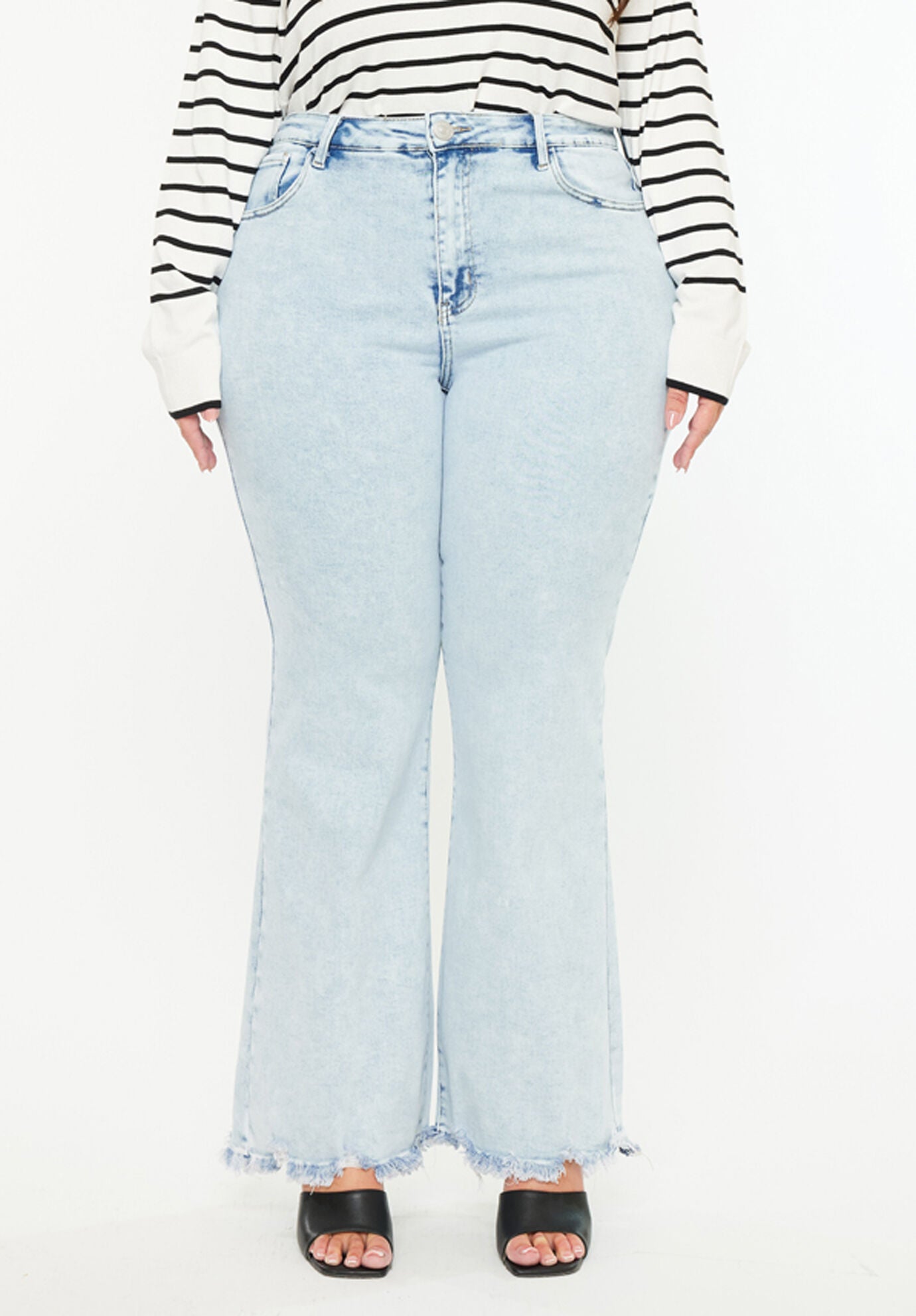 Kay Essentials High Rise Wide Leg Flare (Plus Size), Acid Wash / Light Blue, hi-res image number 0