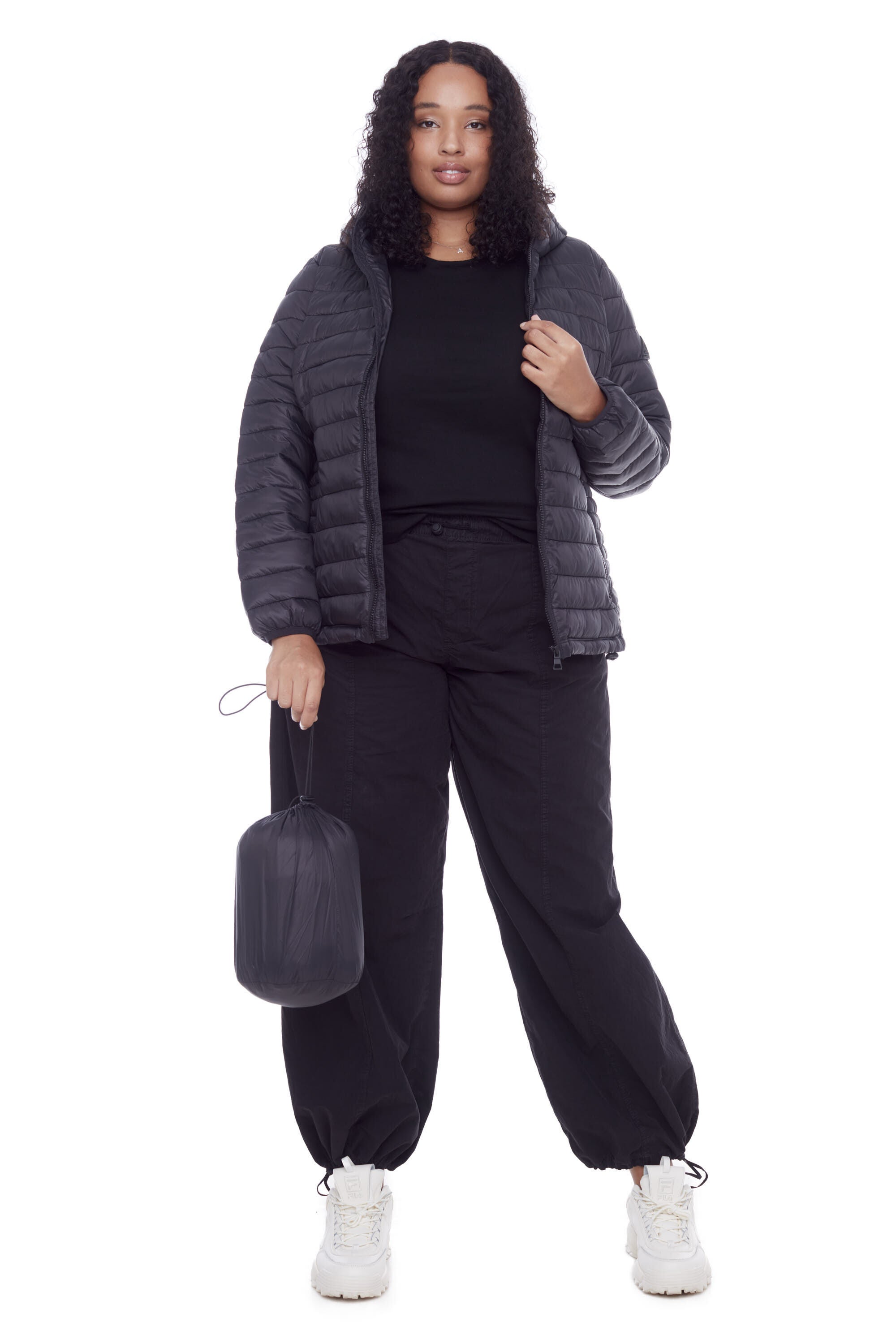 Women&#39;s Plus Size - YOHO | Vegan Down Lightweight Packable Puffer Jacket & Bag, Black / Black, alternate image number 1