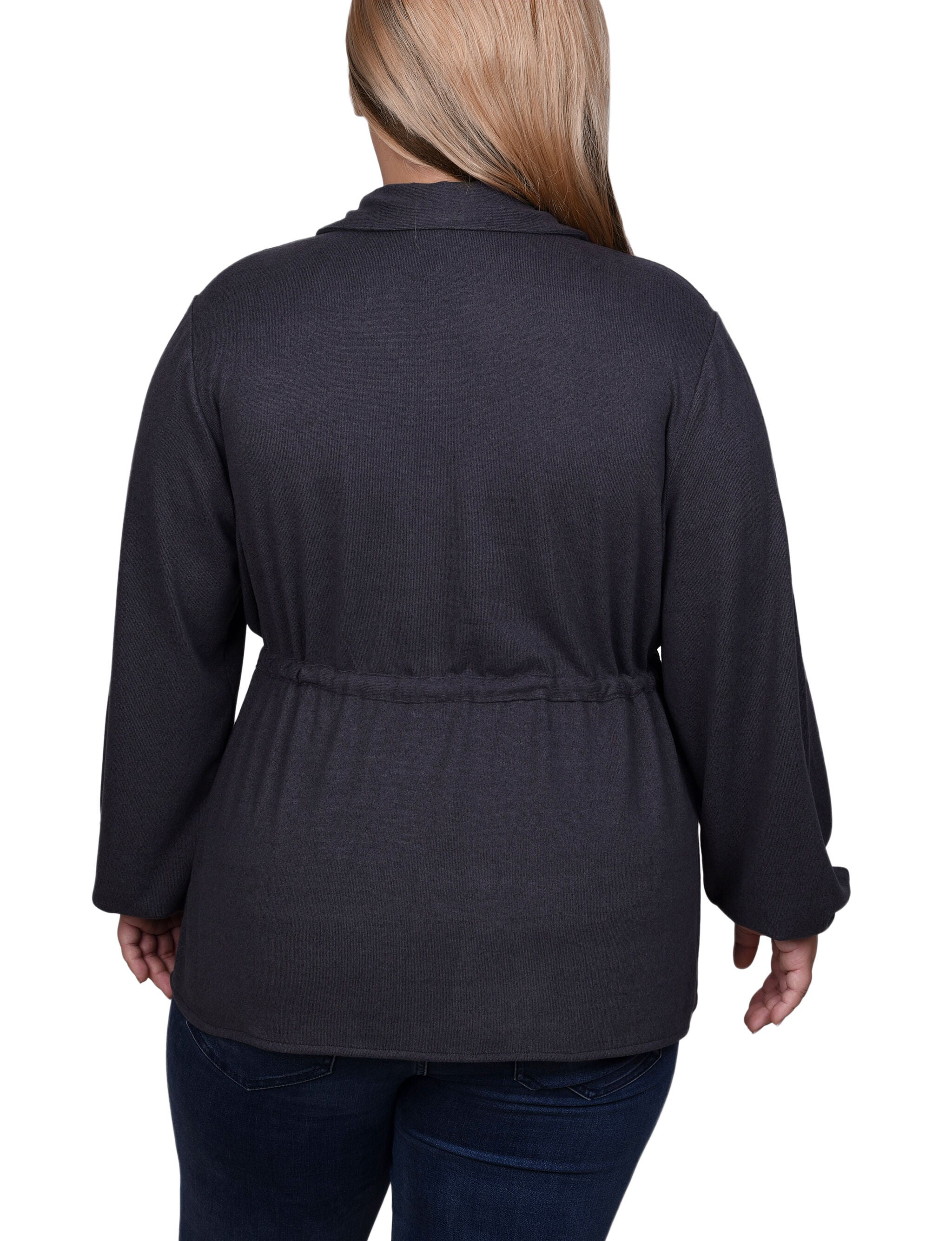 Long Dolman Sleeve Drawstring-Waist Tunic Top, Dark Charcoal, alternate image number 1