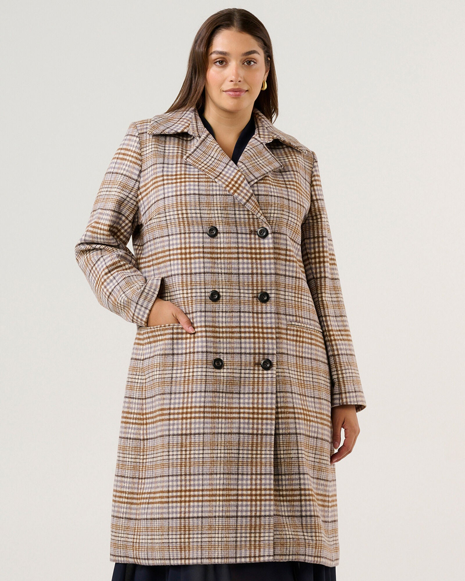 Frostfall Doubled Breasted Check Coat, Frosted Cocoa / Brown, hi-res image number 0