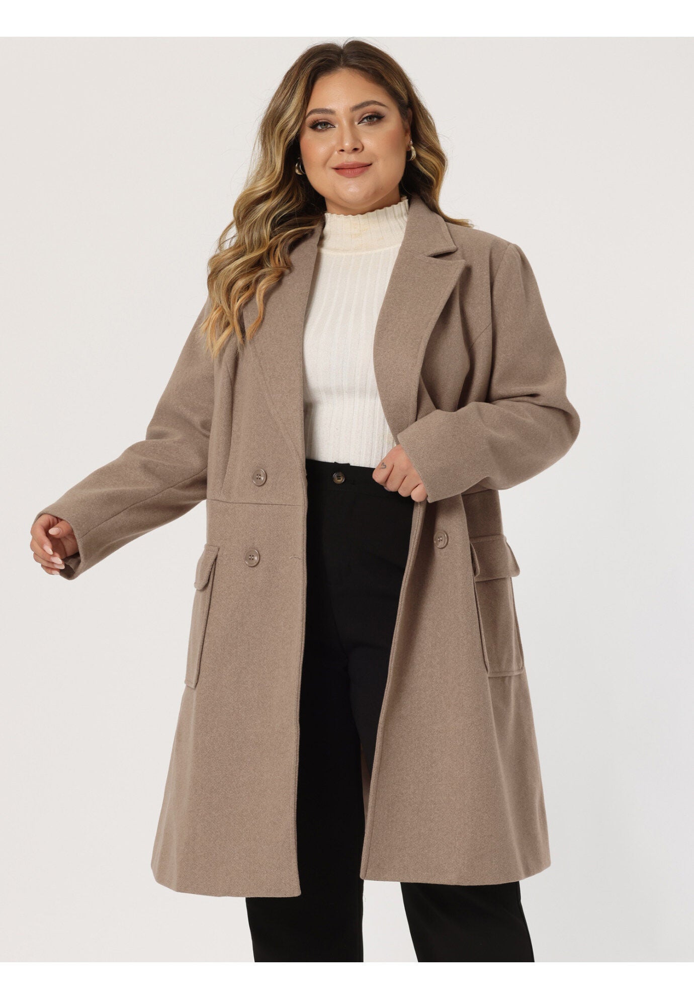 NOTCH LAPEL DOUBLE BREASTED PEA TRENCH COAT, Light Brown / Brown, alternate image number 1