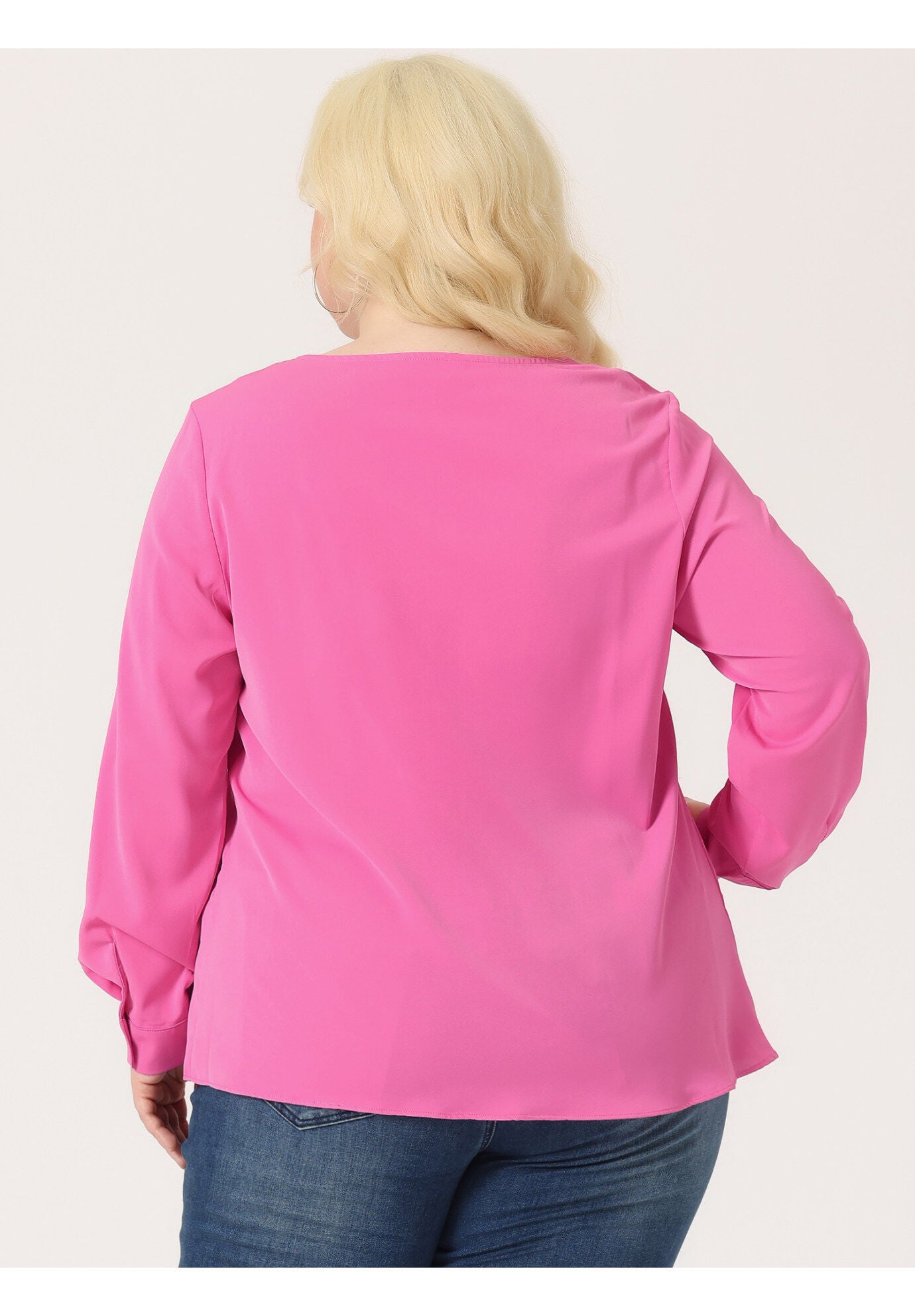 V NECK LONG SLEEVE TWIST KNOT TOP, Hot Pink / Pink, alternate image number 3
