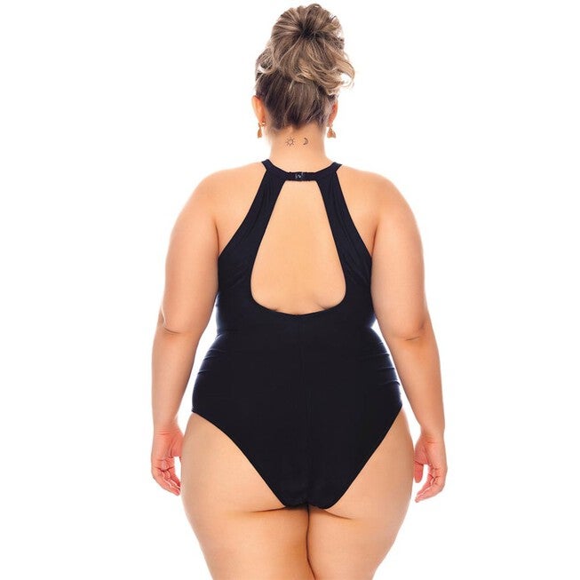 Swimsuit With Embroidery, Choker And Padded Cups, Black / Black, alternate image number null