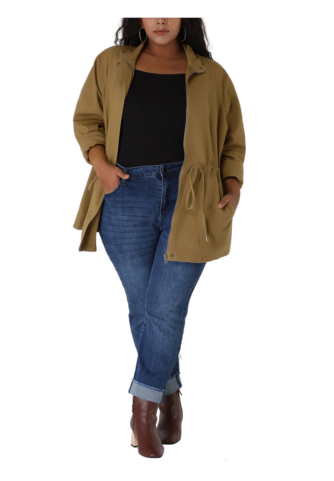 LIGHTWEIGHT ANORAK DRAWSTRING UTILITY JACKET, Khaki / Tan, alternate image number 1