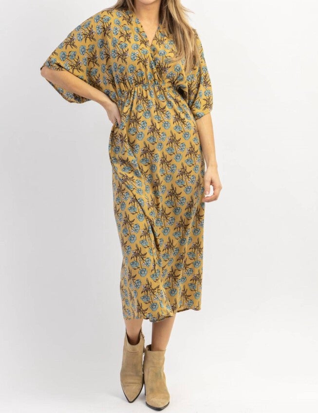 EMMY FLORAL MIDI DRESS IN MUSTARD, Mustard / Orange, hi-res image number 0