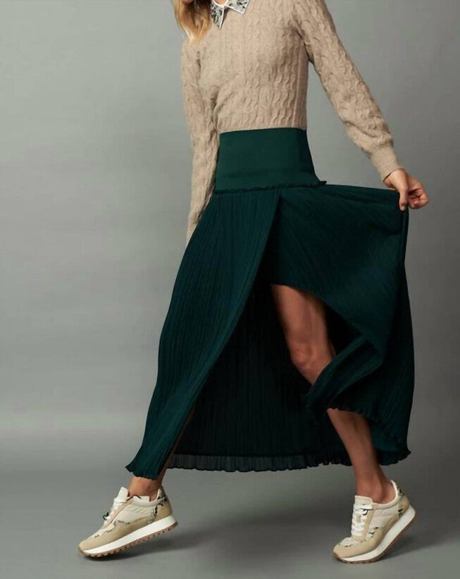 PLEATED MIDI SKIRT IN DARK GREEN, , alternate image number 4
